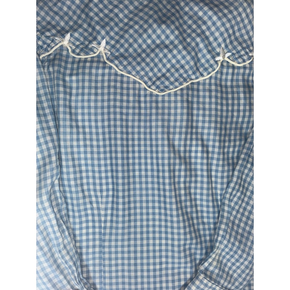 Wrangler Mens L Western Pearl Snap Shirt Blue Gingham Embroidered Cowboy READ - Picture 6 of 10